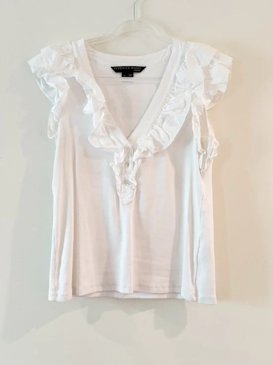 Veronica Beard Adrianna Ribbed Ruffle Top - Picture 3 of 10